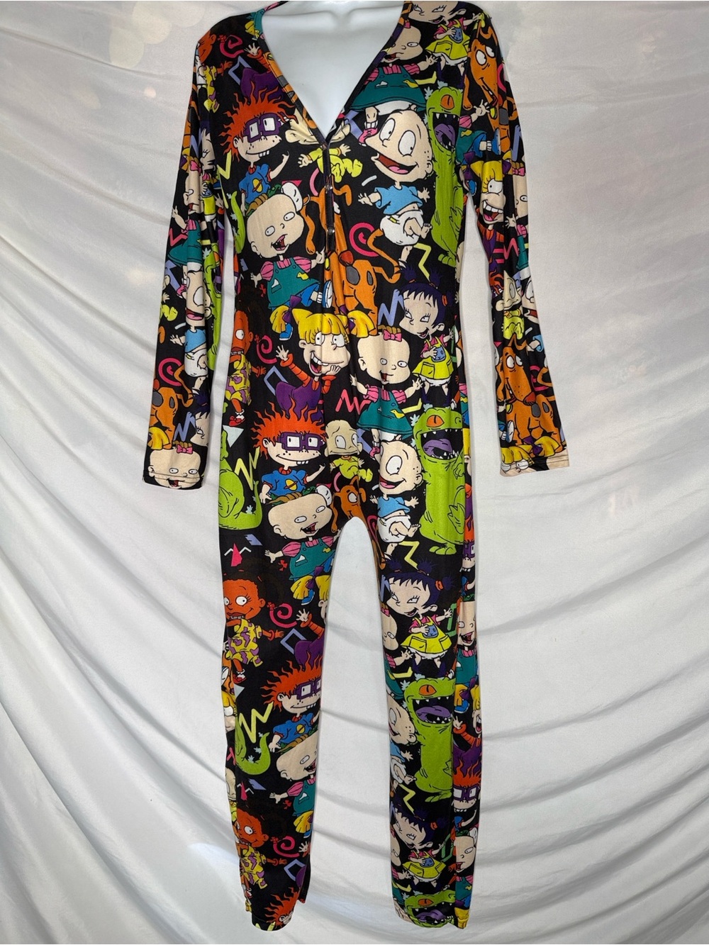 Womens Black Multicolor RUGRATS-Print One-Piece Pajama